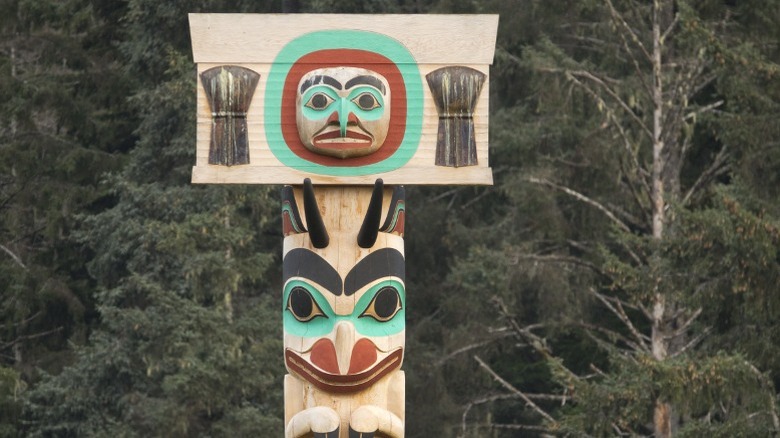 colorful totem pole in Gwaii canada