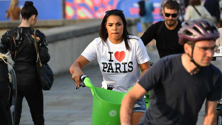 Woman wearing Paris shirt