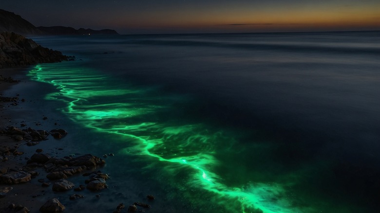 bioluminescent plankton in ocean waves