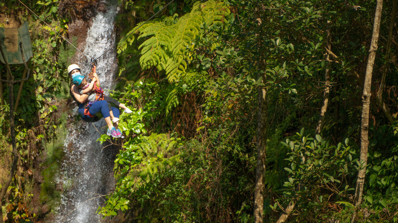 Woman and child on zipline