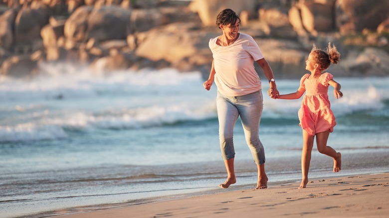 Mother and daughter on beach