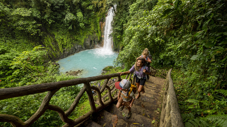 Family at Costa Rican waterfall