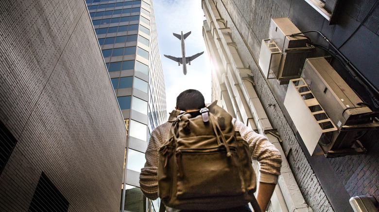 Tourist walking through Chicago