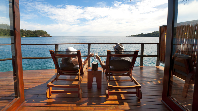 couple relaxing on island