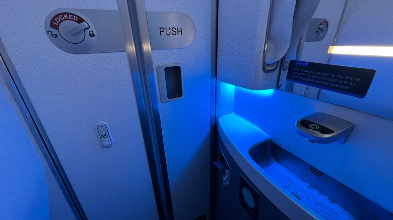 interior of airplane bathroom