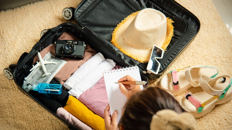 Traveler packing a suitcase