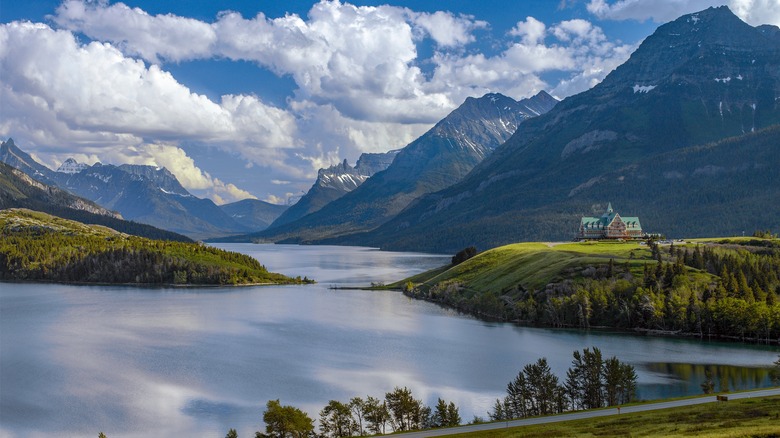 Mountain lake with clouds