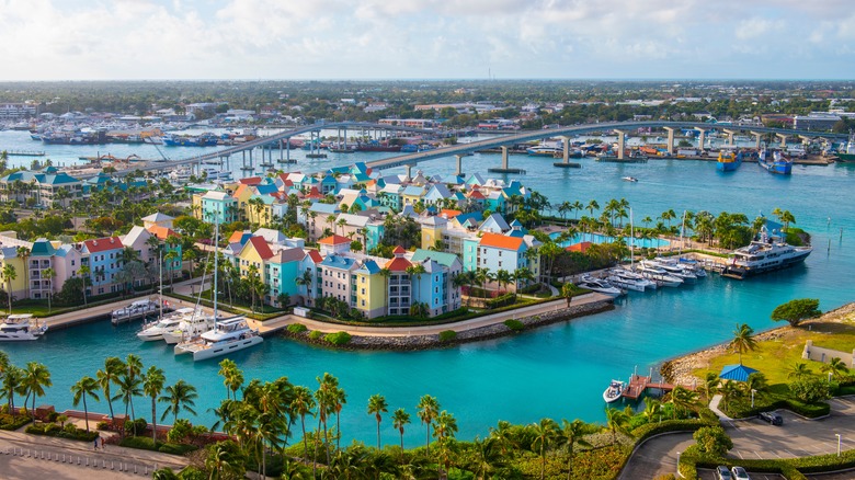 View of Caribbean village on island