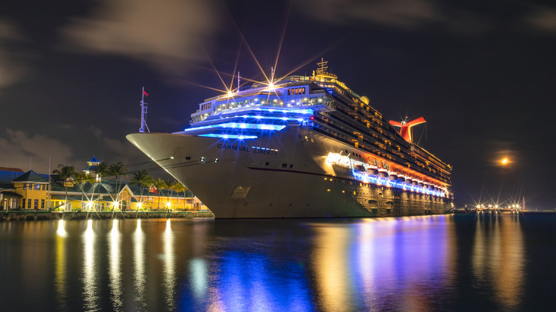 cruise ship at night