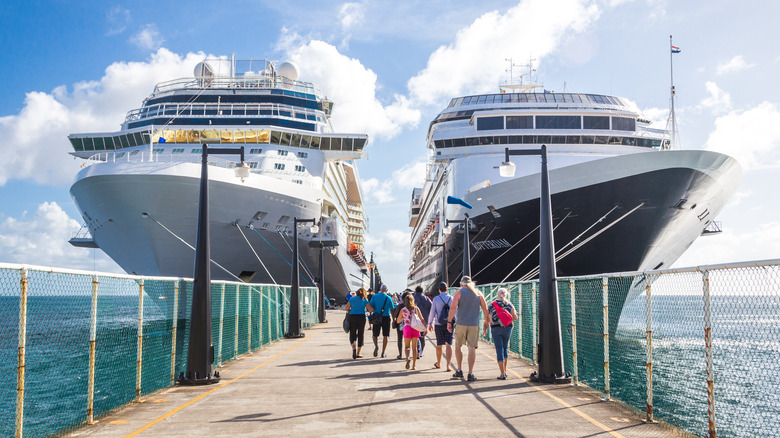 Travelers about to board their cruise