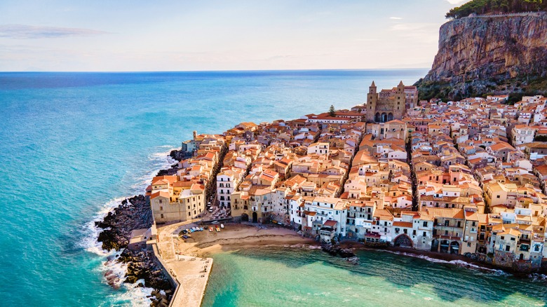 Houses clustered on an Italian island