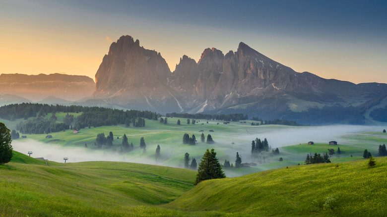 Alpe di Suisi framed by the Dolomites