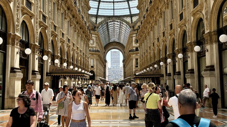 People walking through downtown Milan