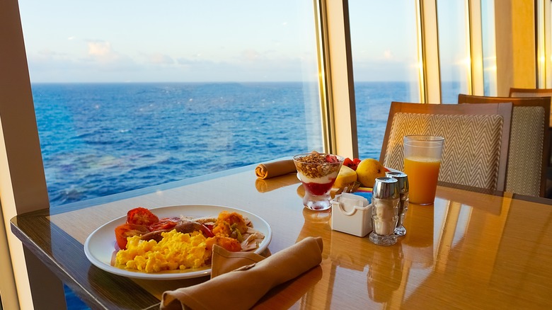 Plates of food in a cruise's dining hall