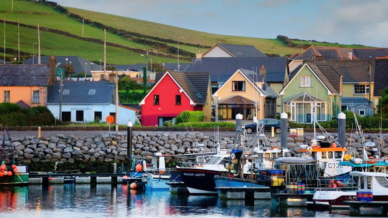 Dingle town colorful buildings pier