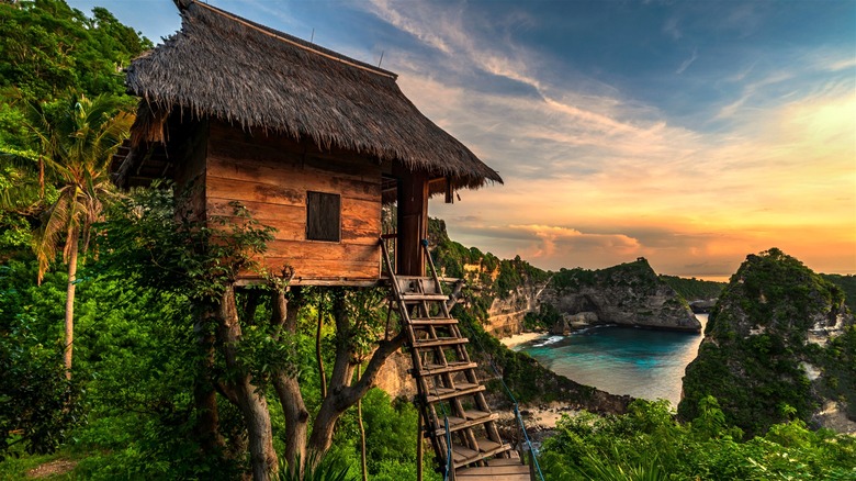 Hut overlooking Bali jungle coastline