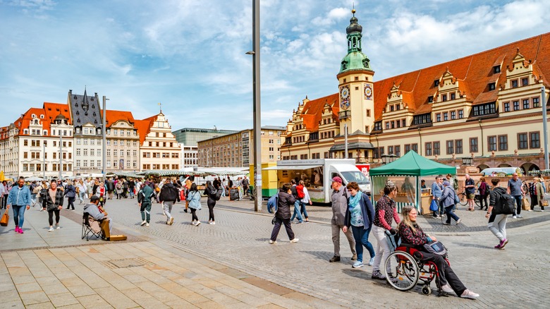 People in Leipzig's historic square