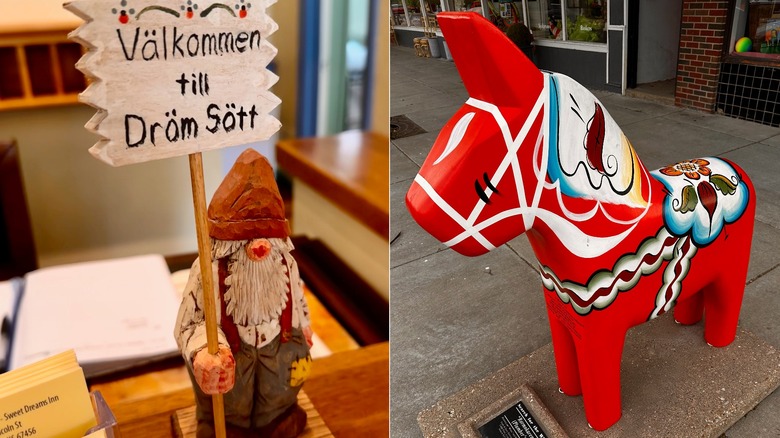 Welcome sign at Sweet Dreams Inn in Lindsborg/Dala horse in Lindsborg