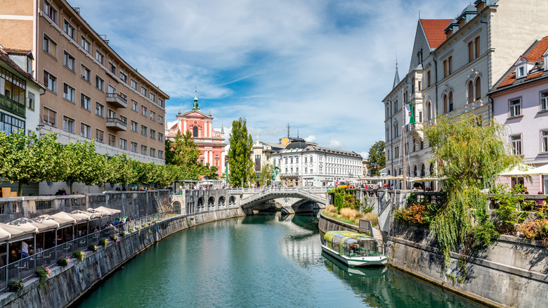 Bars by canal in Ljubljana