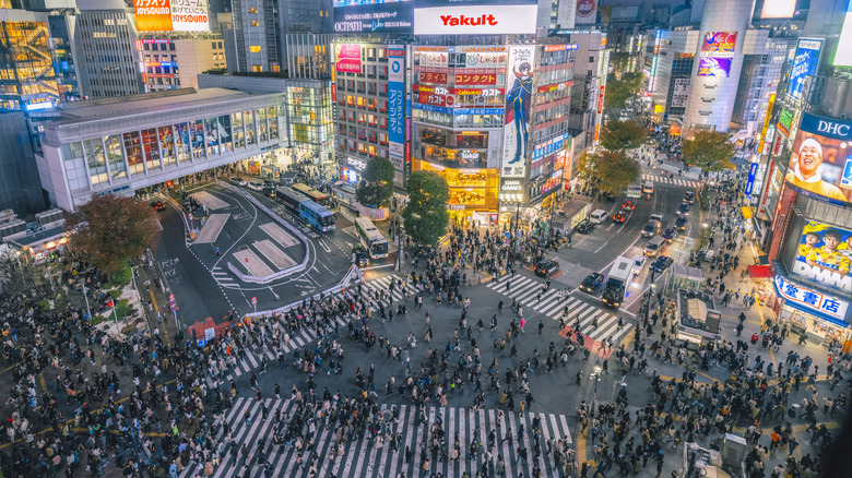 hundreds of people in Shibuya Crossing