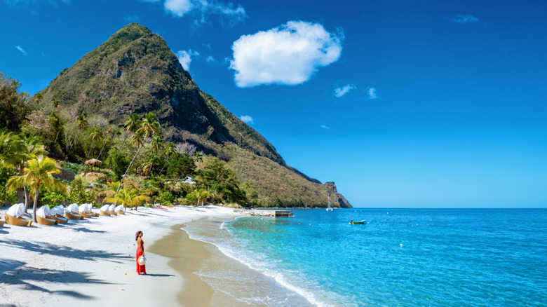 woman walking on St. Lucia beach