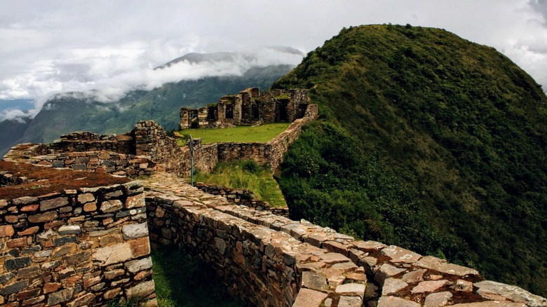 cloudy mountain walls ruins Choquequirao