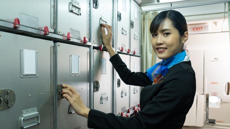 flight attendant airplane galley storage