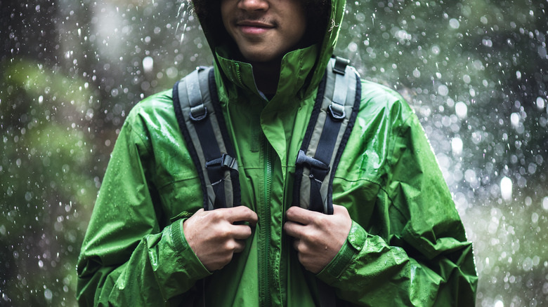 backpacker in the rain