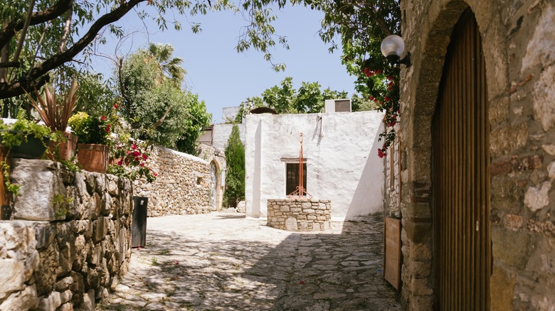 Quaint stone houses and plants in Datça, Turkey