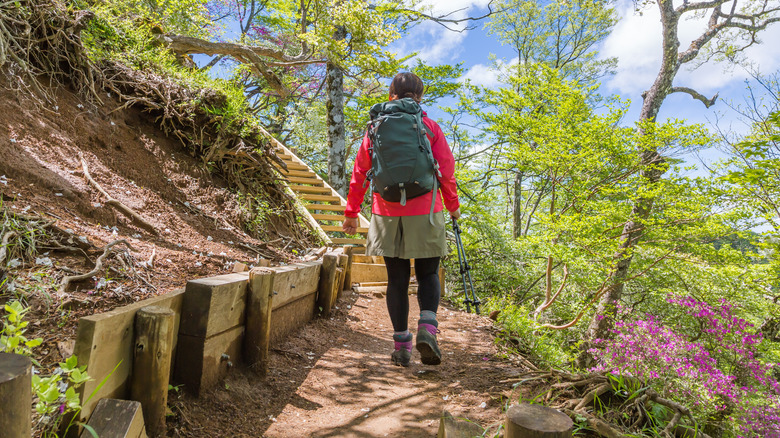 Woman hiking on a path