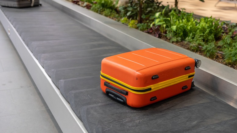 orange suitcase baggage belt