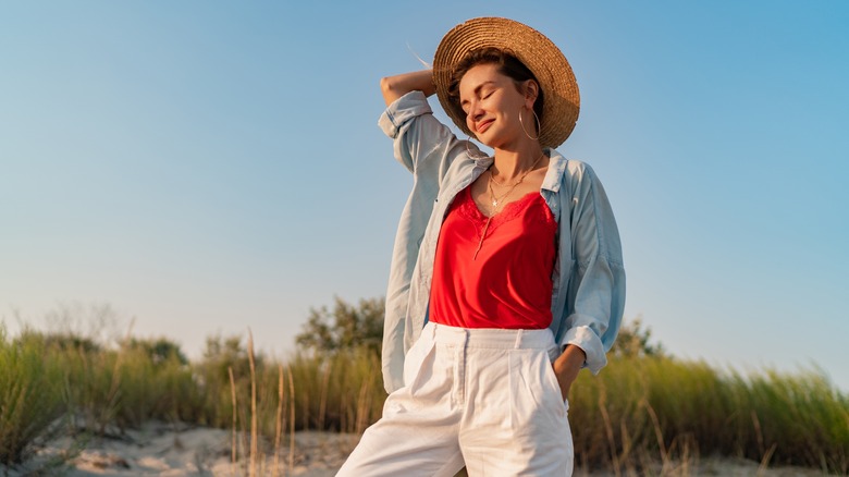 Smiling woman on vacation