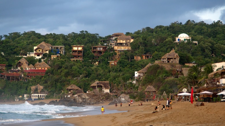 Zipolite hillside and beach in Mexico